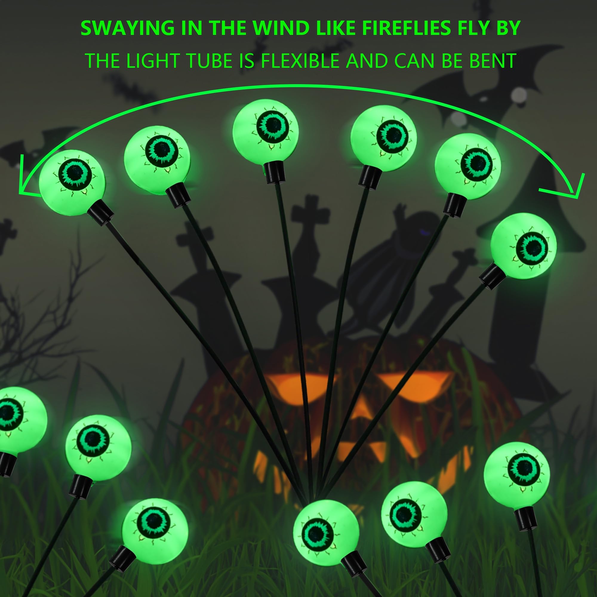 Colorful Halloween Outdoor Decorations, 4-Pack 24LED Solar Eye Path Lights