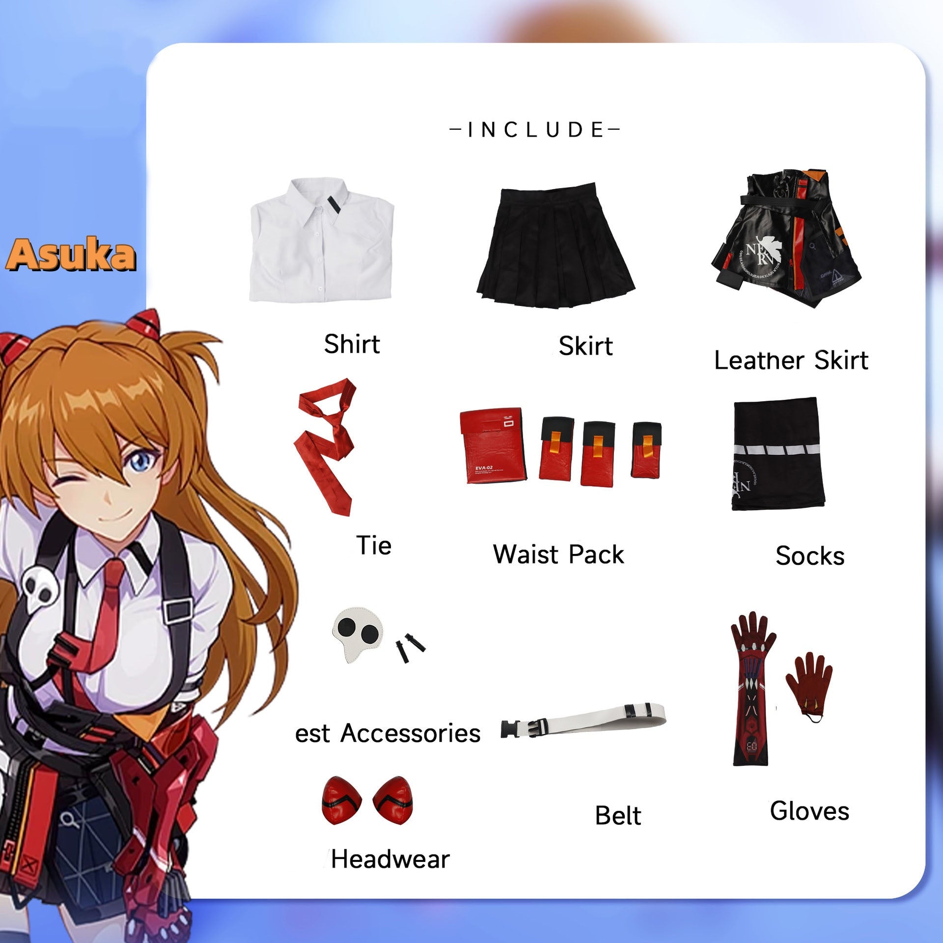 EVA Cosplay Costume 新世紀エヴァンゲリオン Asuka Langley Soryu Costume 惣流・アスカ・ラングレー  Cospaly